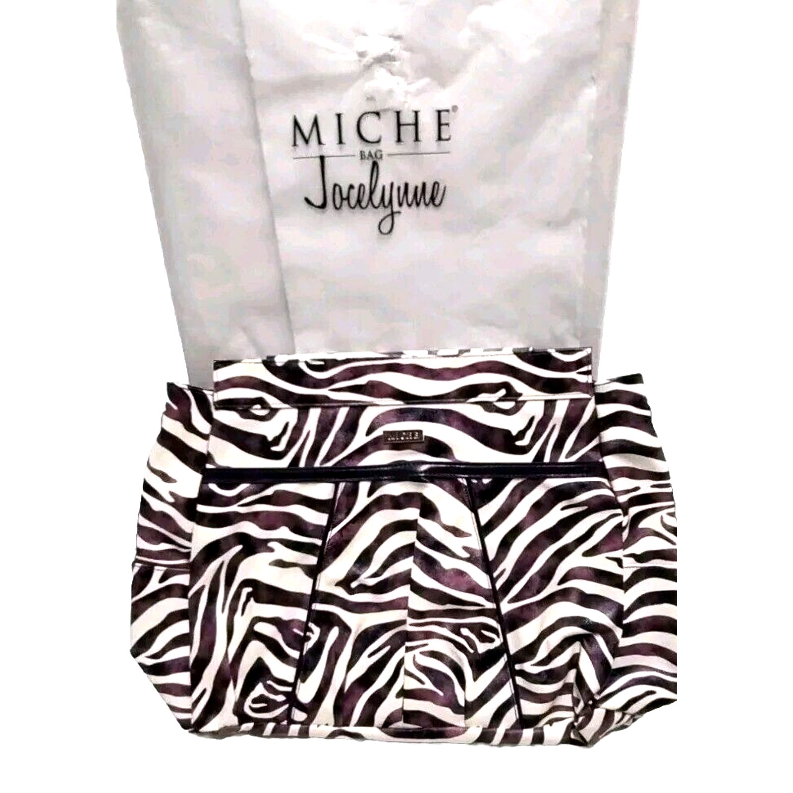 Vntg Miche Prima Jocelynn Shell Purple Black Zebra Print Faux Leather